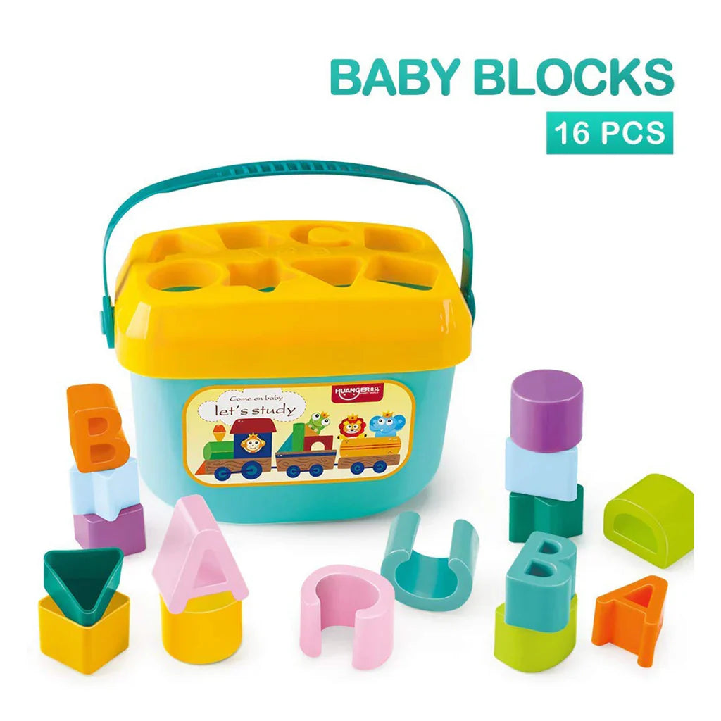 Huanger Baby’s First Blocks | Shape Sorter | Alphabets | 16 Blocks
