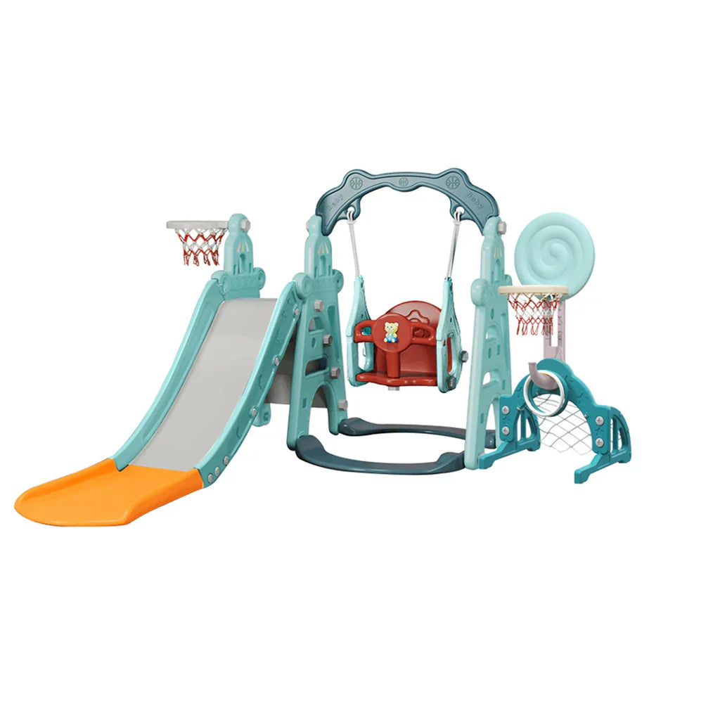 Tower 6-in-1 Kids Slide & Swing Set | Football | Basketball Hoop | Ring Toss | Music